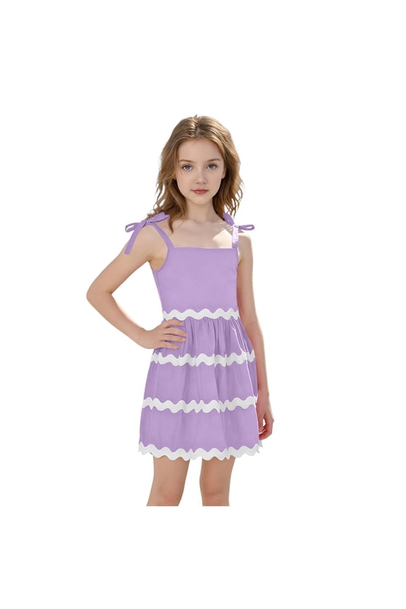 Girls Camisole Dress Summer Solid Color Sweet Simple Sleeveless Round Neck Casual Fashion Daily Outdoor Soft Comfortable Outfit Sizes 3-13Y