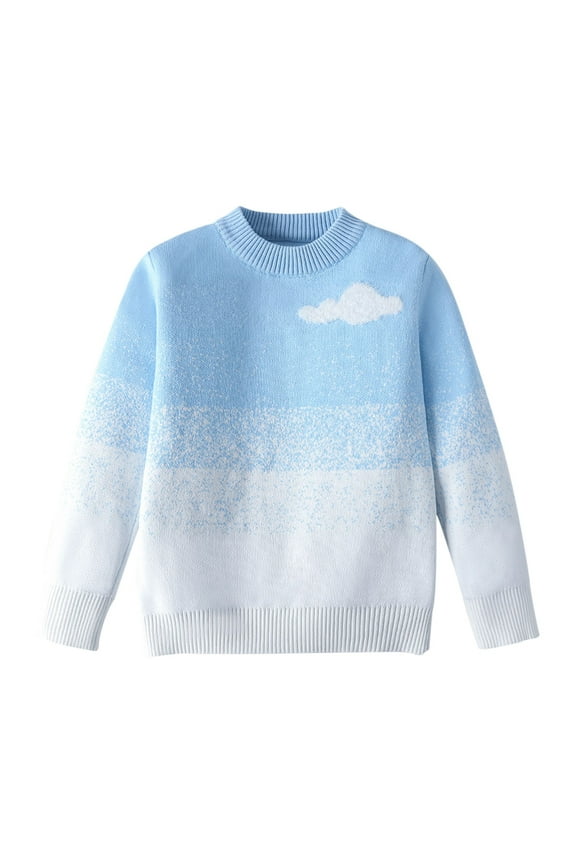 Girls' Cloud Graphic Long Sleeve Knit Sweater, Kids Boys Crewneck Casual Pullover Top Toddler for Daily/Play 3-13Y