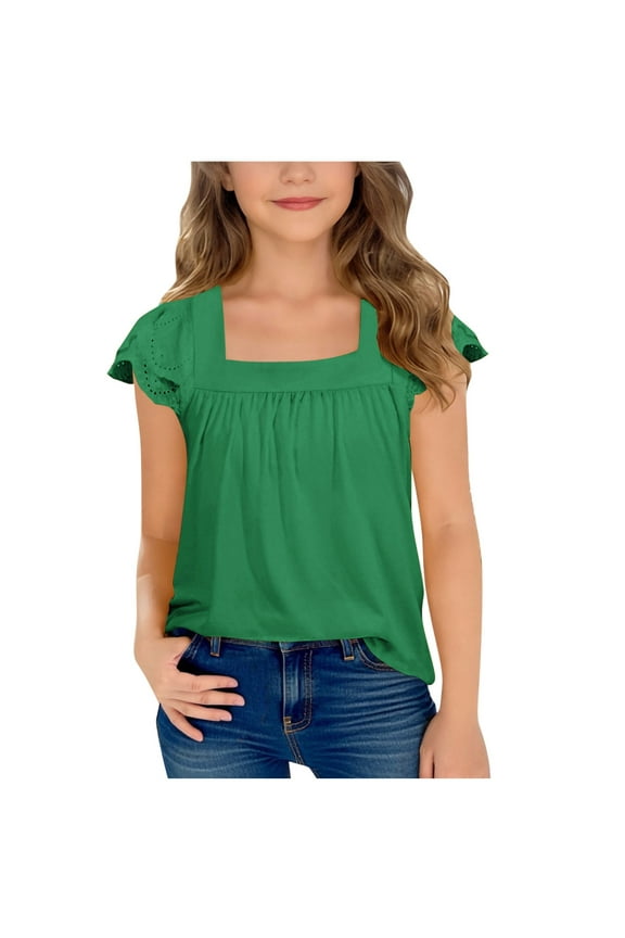 Girls Cutout Ruffle Short-Sleeve Tee for Casual Picnic Park Shopping, Sizes 5-15
