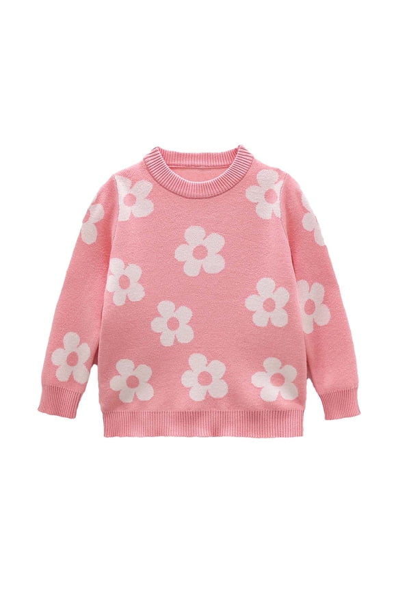 Girls' Fall/Winter Floral Print Mid-Layer Sweater, Elegant Piece for School & Parties, 1-9Y