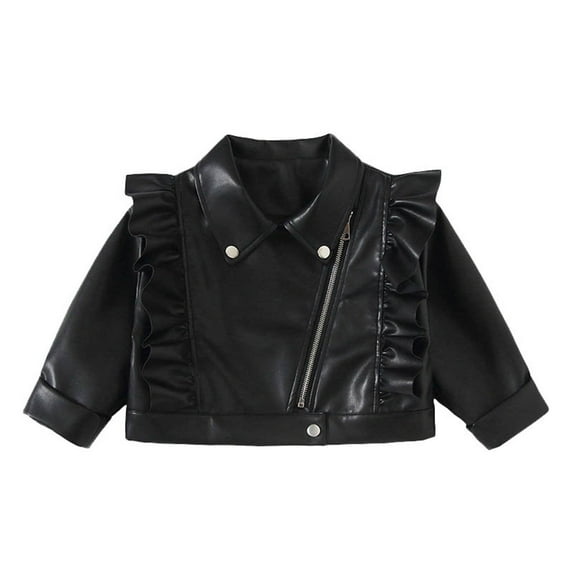Favoffer Girls Fashion PU Leather Motorcycle Jacket Children's Outerwear Slim Coat 2-14 Years