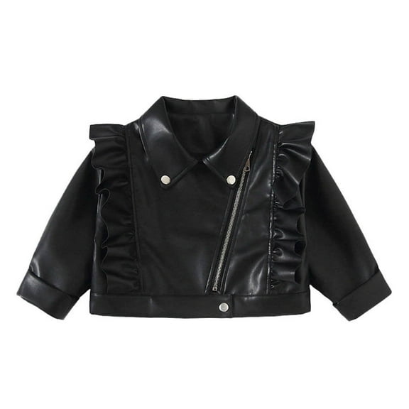 Favoffer Girls Fashion PU Leather Motorcycle Jacket Children's Outerwear Slim Coat 2-14 Years