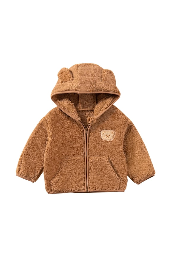 Girls' Fleece Teddy Bear Graphic Hoodie Jacket Zip Up Teddy Coat Casual Fall Winter Warm Outwear Soft for Play Home Infant to Toddler 6M-6Y