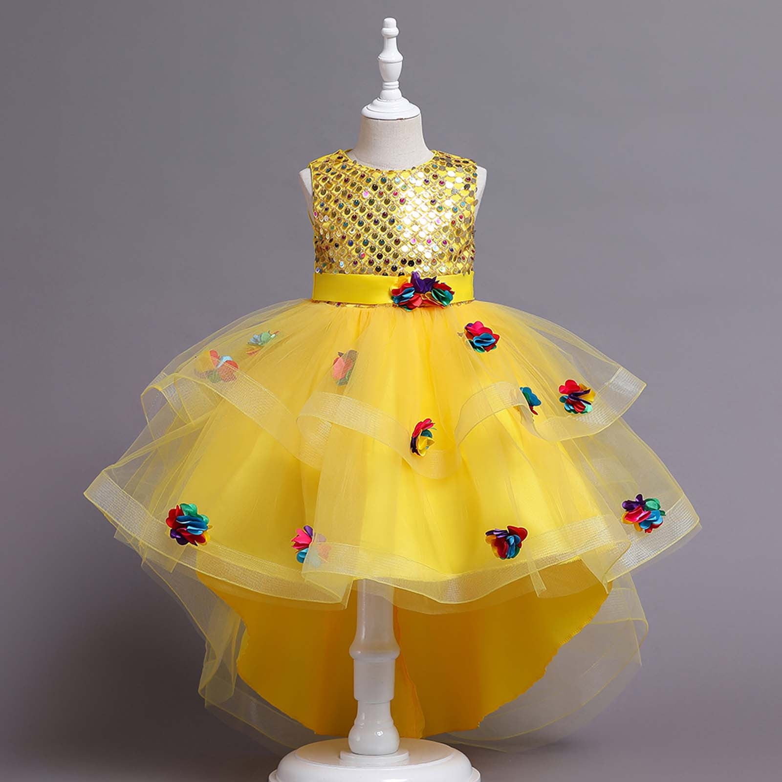 Girls Floor Length Tulle and Lace Applique Dress with Open Back