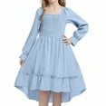 thumbnail image 1 of Favoffer Girls High Low Hem Dresses Princess Skirt with Flared Sleeves for School Party Daily Big Girl Size 4-14 Years, 1 of 2