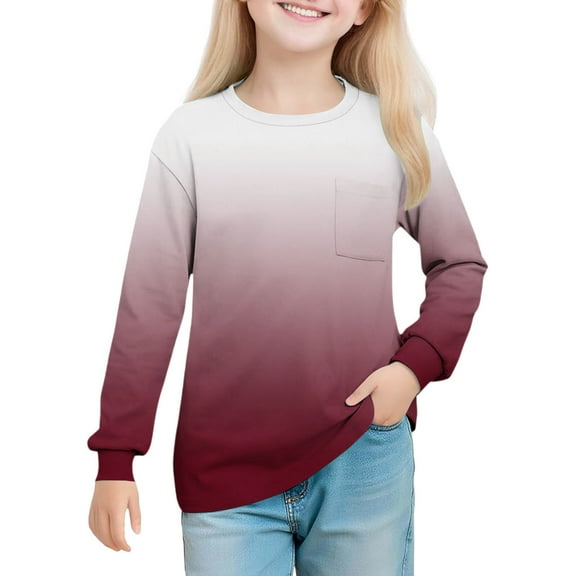 Favoffer Girls Long Sleeve Shirts Kids Crewneck Soft Tunic Tops Basic Casual T-Shirts 5-14 Years with Pocket