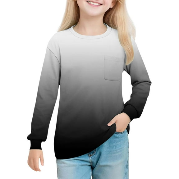 Favoffer Girls Long Sleeve Shirts Kids Crewneck Soft Tunic Tops Basic Casual T-Shirts 5-14 Years with Pocket