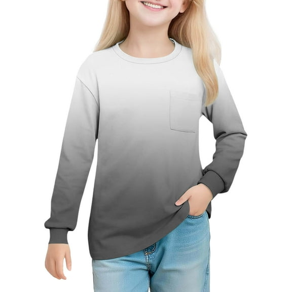 Favoffer Girls Long Sleeve Shirts Kids Crewneck Soft Tunic Tops Basic Casual T-Shirts 5-14 Years with Pocket