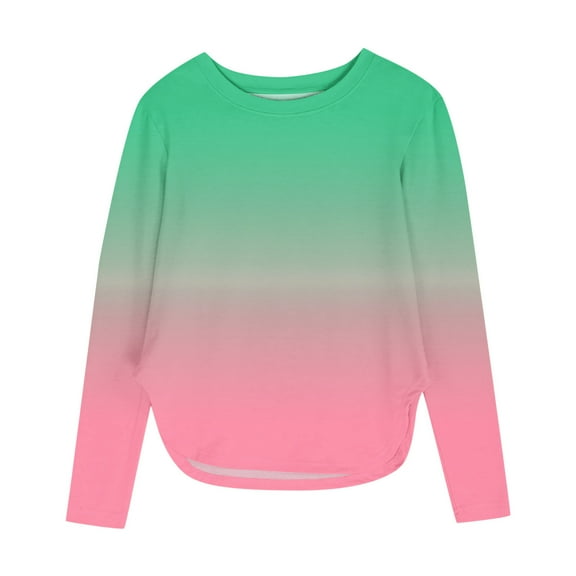 Favoffer Girls Long Sleeve T Shirts Round Neck Curve Hem Side Slit Basic Casual Loose Tunic Soft Tops 3-12Y