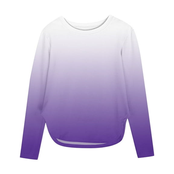 Favoffer Girls Long Sleeve T Shirts Round Neck Curve Hem Side Slit Basic Casual Loose Tunic Soft Tops 3-12Y