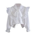 thumbnail image 1 of Favoffer Girls Mesh Bow Front Shirt Kids Lace Trim Blouse Top Casual Long Sleeve Lapel TopS for Daily/Parties/Photoshoots 3-14Y, 1 of 3
