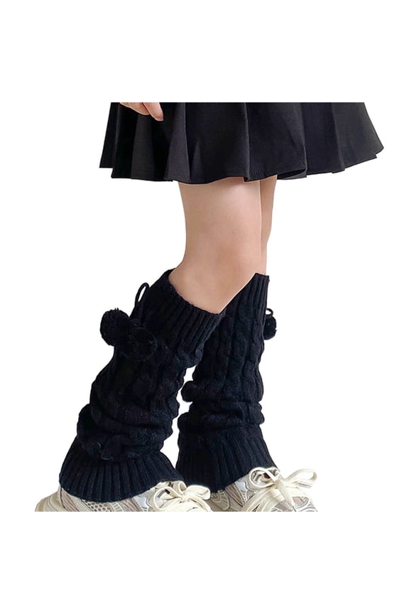 Girls Pile-Up Socks Sweet Pom-Pom Patchwork Bow Long-Tube Warm Winter Socks for Daily Lolita Outfits Holiday Celebrations Home Lounging 3-15Y