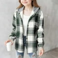 thumbnail image 1 of Favoffer Girls Plaid Fleece Shirts Hooded Jacket Button-Down Color Block Fall Winter Unisex Kids Long Sleeve Casua Top 4-15Y, 1 of 3