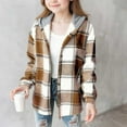 thumbnail image 1 of Favoffer Girls Plaid Fleece Shirts Hooded Jacket Button-Down Color Block Fall Winter Unisex Kids Long Sleeve Casua Top 4-15Y, 1 of 4