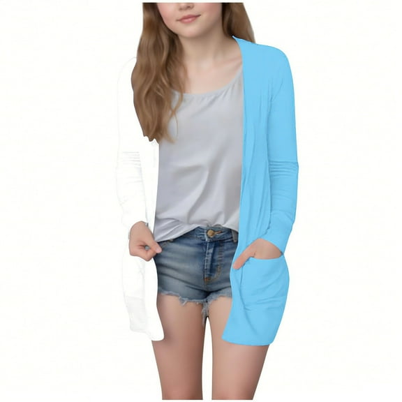 Favoffer Girls’ Plaid Print Cardigan Open-Front Long Sleeve Coat with Pockets Fall Wear Big Kid 5-14Y