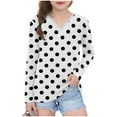 thumbnail image 1 of Favoffer Girls' Polka Dot Print V-Neck Blouse Base Layer Long Sleeve Toddler Baby Crewneck Long Sleeve T-shirts for Casual Outings Toddler Kid 3-14Y, 1 of 8