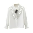 thumbnail image 1 of Favoffer Girls' Princess Blouse with Bow Tie & Brooch, Fall/Winter Solid Color Elegant Top for Holiday Gatherings & Parties, 3-13Y, 1 of 9