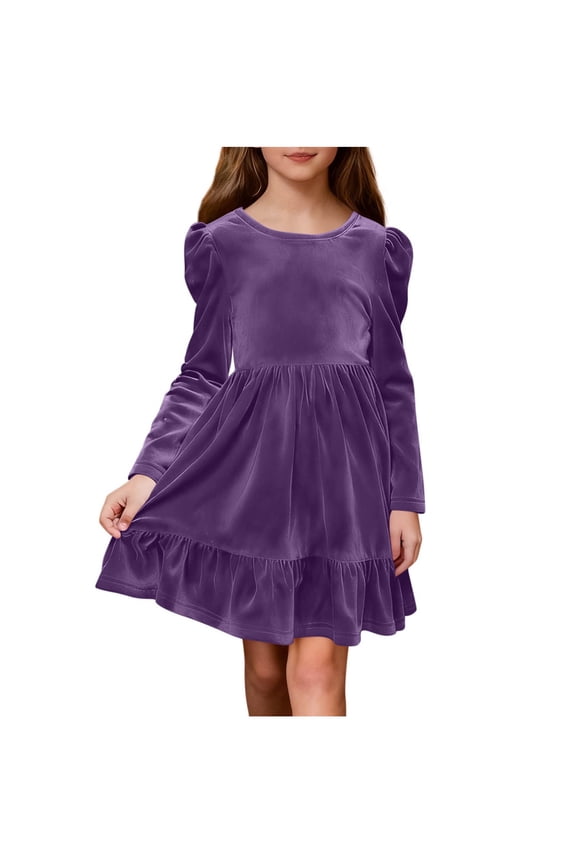 Girls' Princess Dress Long Sleeve, Ruffled Mesh Toddler Fall-Winter Sequin Accents Crewneck, for Parties Daily Wear 3-8Y