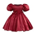 thumbnail image 1 of Favoffer Girls' Puff-Sleeve Princess Dress - Solid Color Back Zip, Party/Wedding/Occasion, Toddler 1-5Y, Kid Gift 6-9Y, 1 of 4