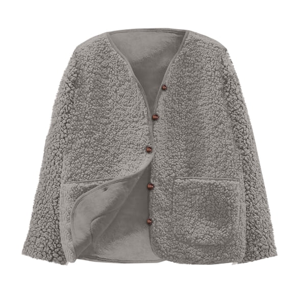 Favoffer Girls Sherpa Fleece Jacket Long-Sleeve V Neck Warm Top Toddler Fuzzy Button Down 2025 Fall Fashion Outerwear Teen 4-15Y