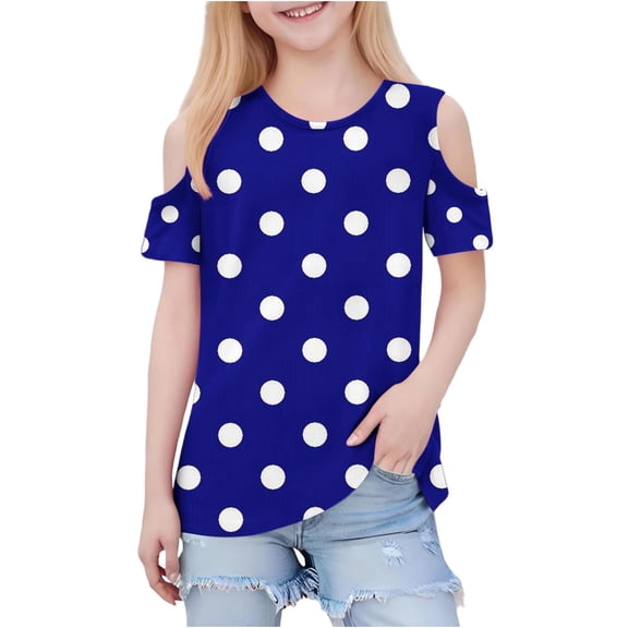 Favoffer Girls Short Sleeve Cold Shoulder Basic Tee Tops Shirts, Fashionable Cute Round Neck Tops, 3-12Y