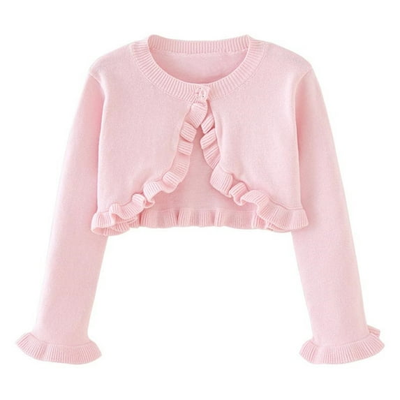 Favoffer Girls' Solid Color Knit Cardigan Round Neck Long-Sleeve Sweater Newborn Casual Woolen Jacket for Daily, Travel, Holiday, Play, Litte Kids 9M-10Y