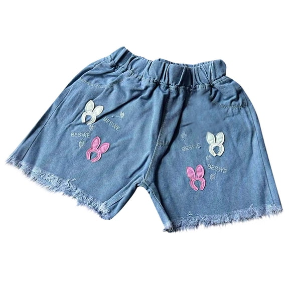 Favoffer Girls' Summer Denim Shorts Ruffle Waist Button-Front, Breathable Soft, Casual Travel Party Home, Toddler (3-6Y) & Kid (7-13Y)