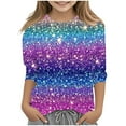thumbnail image 1 of Favoffer Girls' Summer Fashion Multicolor Sparkle Print Base Top & Round-Neck 3/4 Sleeve Relaxed Shirt, for Casual, Party, Photoshoot, Gifting 3-12Y, 1 of 5