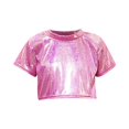 thumbnail image 1 of Favoffer Girls' Summer Multicolor Holographic Shiny Glamorous Crop Top & Round-Neck Short-Sleeve Cropped Tee, for Performance, Party, Photoshoot, Stage 3-16Y, 1 of 2