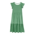 thumbnail image 1 of Favoffer Girls' Summer Multicolor Solid Flutter Sleeve Maxi Dress, Pockets Ruffled Tiered Long Frocks, Sundress for Party, Casual, Beach, Daily 6-13Y, 1 of 6
