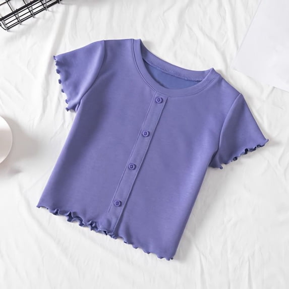 Favoffer Girls' Summer Solid Multicolor Ruffled Cute Short-Sleeve Tee Relaxed Round-Neck Stretchy T-Shirts,for Casual, Party, Photoshoot, Gifting 2-12Y