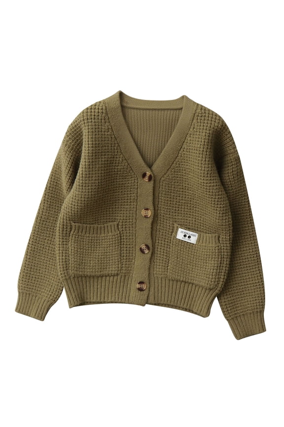 Girls V Neck Cardigan Stripe Button Cotton Sweaters Fall Winter Warm Uniform Knitted Long Sleeve Outerwear for Play Outings Holiday Gifts Big Kids 5-14Y