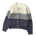 thumbnail image 1 of Favoffer Girls V Neck Cardigan Stripe Button Cotton Sweaters Fall Winter Warm Uniform Knitted Long Sleeve Outerwear for Play Outings Holiday Gifts Big Kids 5-14Y, 1 of 9