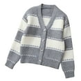 thumbnail image 1 of Favoffer Girls V Neck Cardigan Stripe Button Cotton Sweaters Fall Winter Warm Uniform Knitted Long Sleeve Outerwear for Play Outings Holiday Gifts Big Kids 5-14Y, 1 of 9