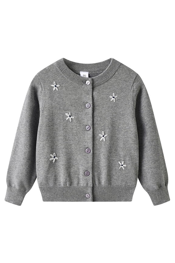 Girls' Winter Embroidered Flower Knitted Sweater Cardigan Fall Solid Color Long Sleeve Outerwear for Daily Parties Photo Shoots 2-13Y