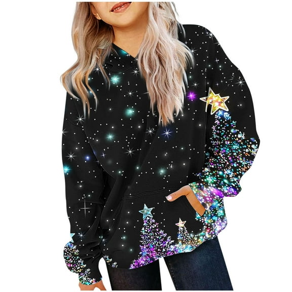 Favoffer Hoodies for Girls Toddler Tie Dye Christmas Oversized Sweatshirt Plus Size Loose Fit Cute Hoodie Drawstring Fall Pullover with Pocket 2-14Y