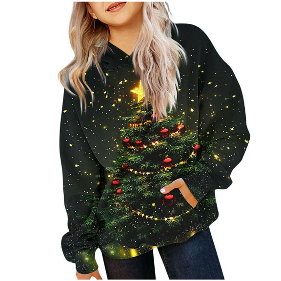 Favoffer Hoodies for Girls Toddler Tie Dye Christmas Oversized Sweatshirt Plus Size Loose Fit Cute Hoodie Drawstring Fall Pullover with Pocket 2-14Y