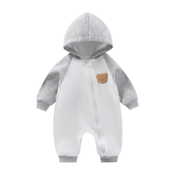 Favoffer Infant Boys & Girls Clothes Color-Block Zipper Hooded Fleece Romper, Spring Fall Warm Teddy Bear Outfits for Outdoor/Home/Play/Casual 0-18M