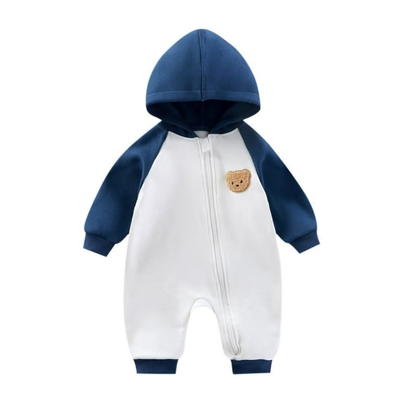Favoffer Infant Boys & Girls Clothes Color-Block Zipper Hooded Fleece Romper, Spring Fall Warm Teddy Bear Outfits for Outdoor/Home/Play/Casual 0-18M