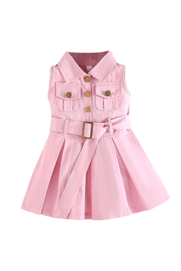 Infant Toddler Girls Sleeveless Denim Dress Summer Belted Casual Sweet Gown for Daily Play Picnic Holiday Sizes 9M-5Y