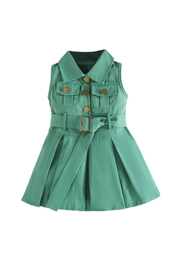 Infant Toddler Girls Sleeveless Denim Dress Summer Belted Casual Sweet Gown for Daily Play Picnic Holiday Sizes 9M-5Y