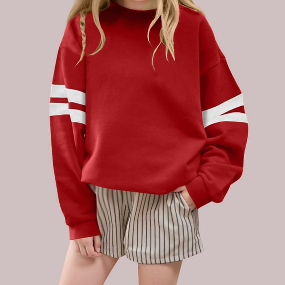 Favoffer Kids Boys Girls Hoodie Sweatshirt Toddler Stripe Fleece Pullover Long Sleeve Round Neck Soft Top Casual Wear Outdoor Sports Casual Hoodies Big Kids 1-13Y