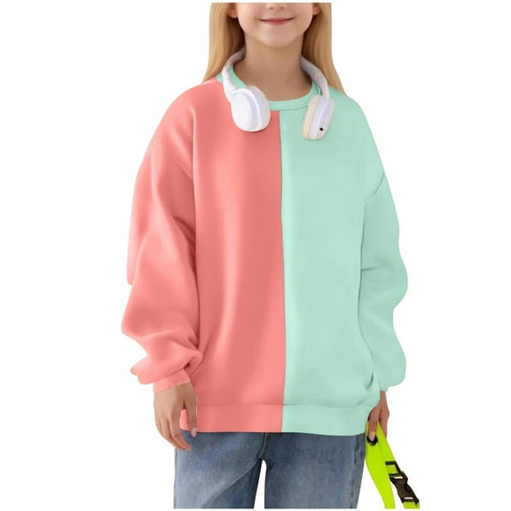Favoffer Kids Color Block Fleece Sweatshirt Pullover Boys Girls Fall Winter Long Sleeve Crewneck Casual Style for Daily Outings Home Travle 2-14Y