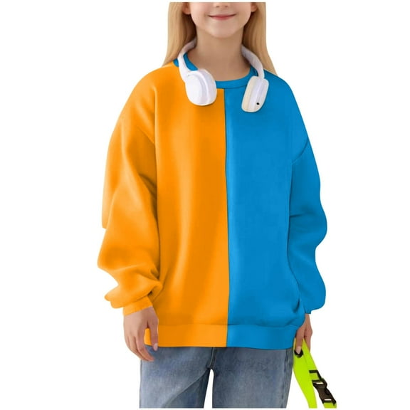 Favoffer Kids Color Block Fleece Sweatshirt Pullover Boys Girls Fall Winter Long Sleeve Crewneck Casual Style for Daily Outings Home Travle 2-14Y