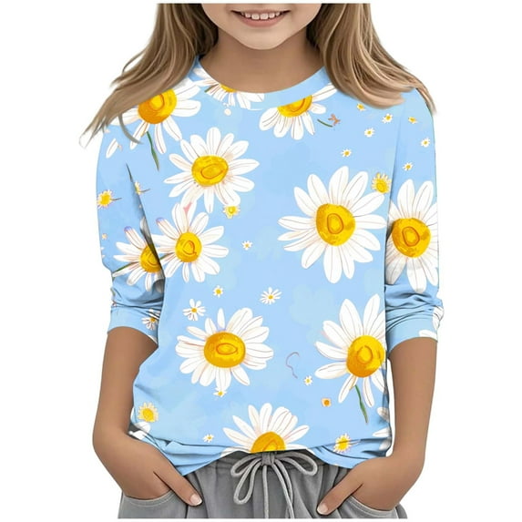 Favoffer Kids Daisy Graphic 3/4 Sleeve Tees, Play Travel Outdoor Party, 3-12Y