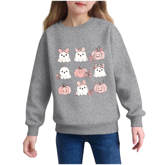 Favoffer Kids' Ghost Graphic Sweatshirt Long Sleeve Crewneck Hoodie Boys Girls Clothes Festival Trick-or-Treat Party Play Toddler 2-7 Years