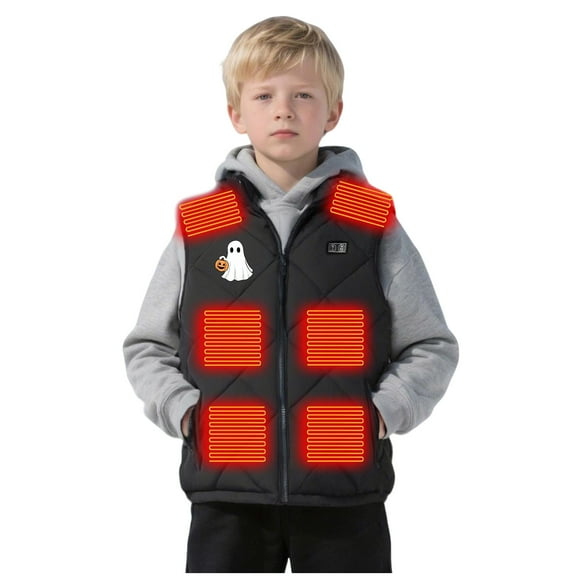 Favoffer Kids' Heating Vest Electric Heated Jacket for Boys Girls USB-Powered 13-Zone Cute Cotton Graphic Waistcoat Outdoor Play Daily Trips Teen 6-17Y