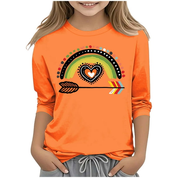 Favoffer Kids Orange Festival Graphic 3/4 Sleeve Tees, Party Festival Outdoor Travel, 3-12Y