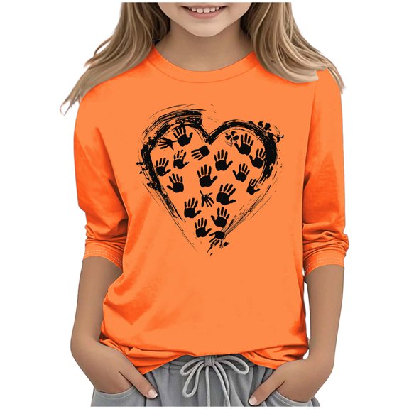 Favoffer Kids Orange Festival Graphic 3/4 Sleeve Tees, Party Festival Outdoor Travel, 3-12Y