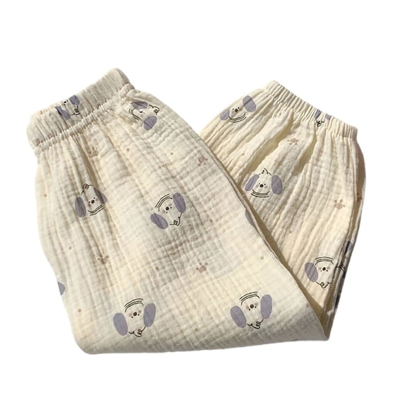 Favoffer Kids Pants Cute Print Ankle-length Cotton Gauze Thin Elastic Waist Beam Foot Home Wear Bottoms Mosquito Proof Casual Long Trousers for Indoor Relax Summer Outdoor Play 12M-9Y